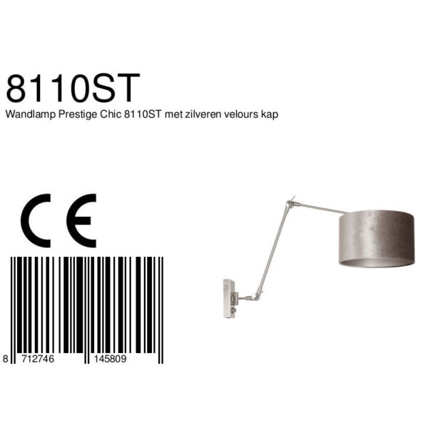 Steinhauer Prestige Chic wandlamp - kap ⌀30 cm - tot 105 cm diep - dimmer op het product - E27 - staal en zilver - Image 6