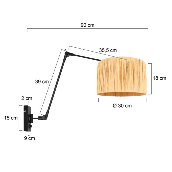 Steinhauer Prestige chic wandlamp – Draai- en kantelbaar,Uittrekbaar – E27 (grote fitting) – naturel en zwart - Image 5