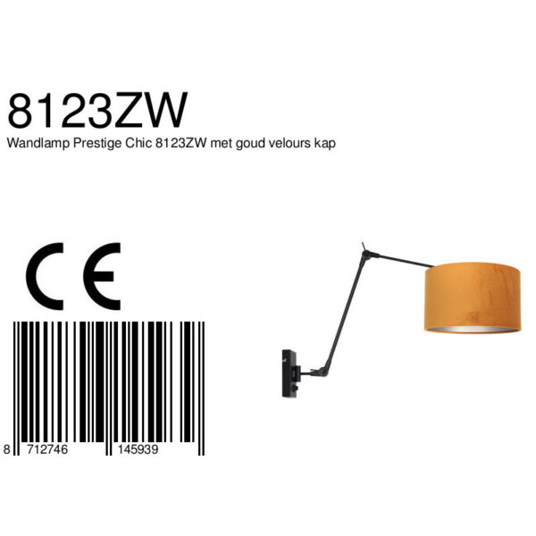 Steinhauer Prestige Chic wandlamp - kap ⌀30 cm -  tot 105 cm diep - dimmer op het product - E27 - zwart en okergeel - Image 6