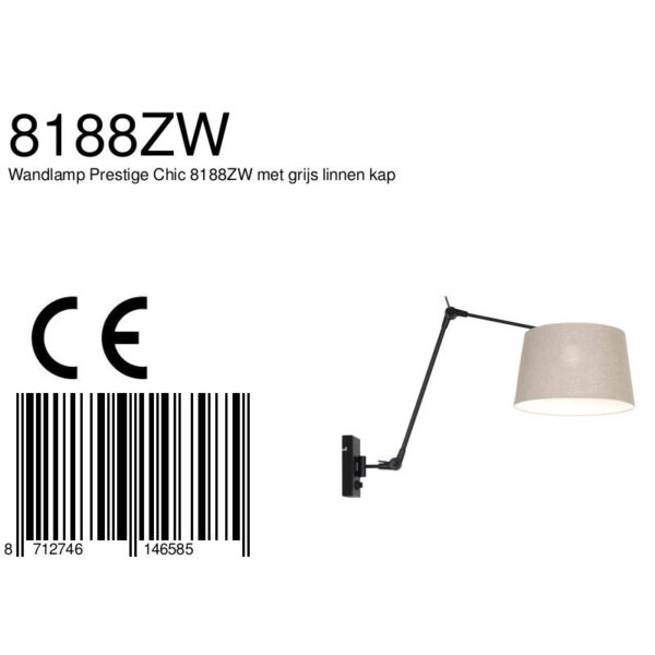 Steinhauer Prestige Chic wandlamp - kap ⌀30 cm taps - tot 105 cm diep - dimmer op het product - E27 - zwart en grijs - Image 6