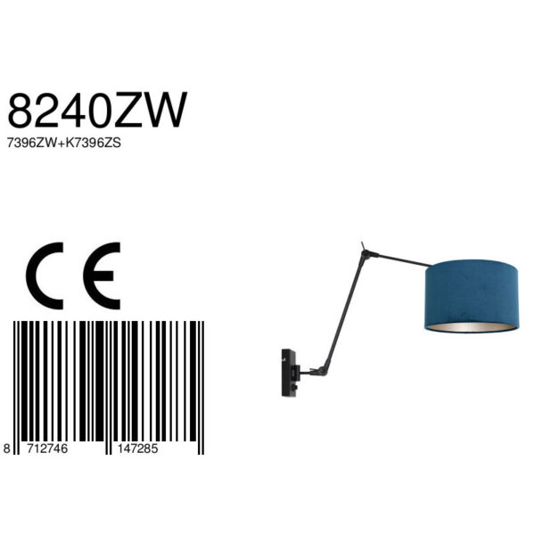 Steinhauer Prestige Chic wandlamp met knikarm - verstelbaarheid 40 t/m 90cm - Ø30 cm -  zwart met blauwe kap - Image 6