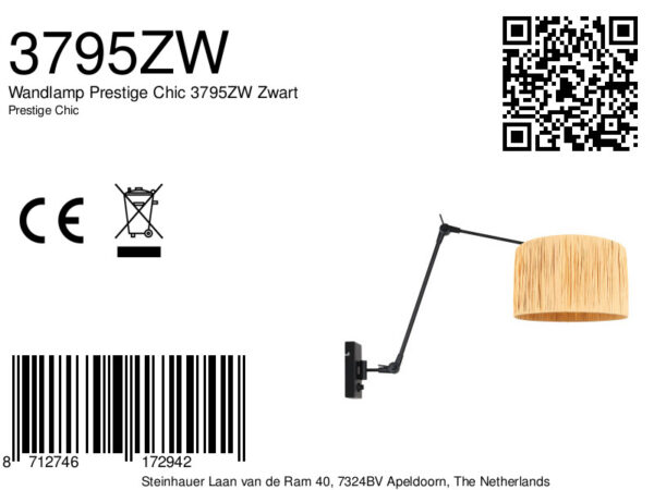 Steinhauer Prestige chic wandlamp – Draai- en kantelbaar,Uittrekbaar – E27 (grote fitting) – naturel en zwart - Image 6