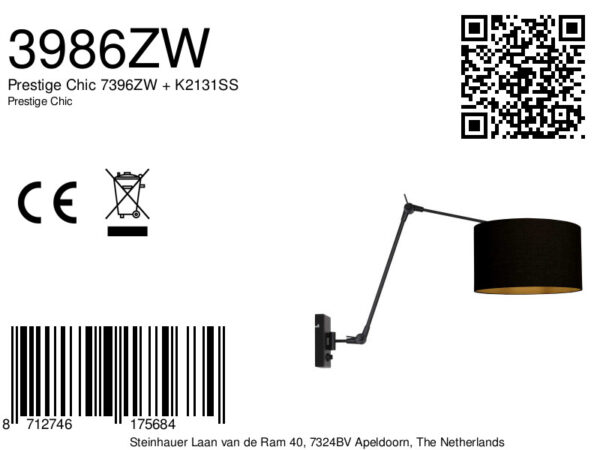 Steinhauer Prestige chic wandlamp – E27 (grote fitting) – Zwart - Image 6