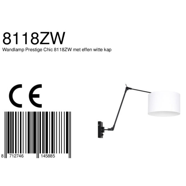 Steinhauer Prestige Chic wandlamp - kap ⌀30 cm - tot 105 cm diep - dimmer op het product - E27 - zwart en wit - Image 6