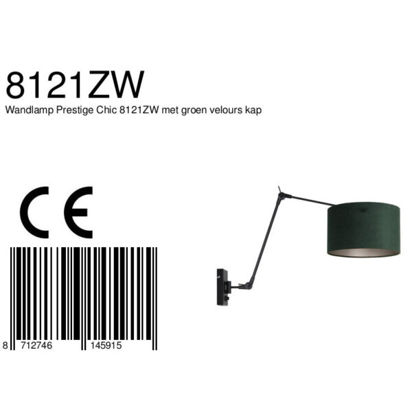 Steinhauer Prestige Chic wandlamp - kap ⌀30 cm -  tot 105 cm diep - dimmer op het product - E27 - zwart en groen - Image 6