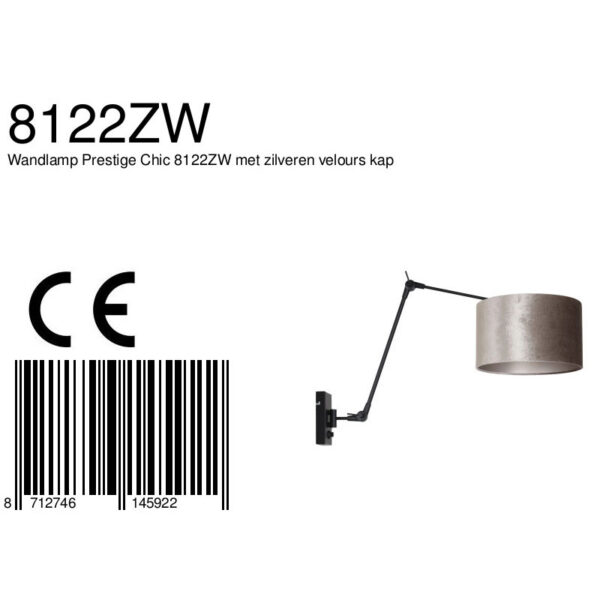 Steinhauer Prestige Chic wandlamp - kap ⌀30 cm - tot 105 cm diep - dimmer op het product - E27 - zwart en zilver - Image 6