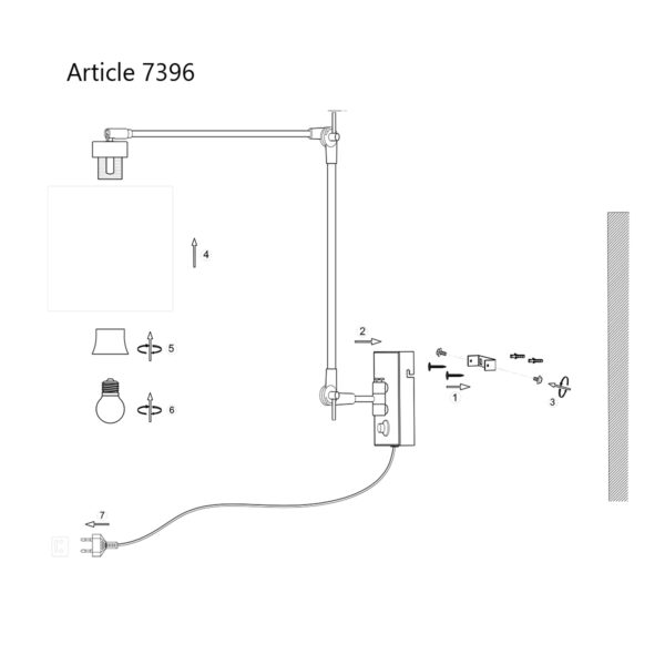 Steinhauer Prestige Chic wandlamp - kap ⌀30 cm taps - tot 105 cm diep - dimmer op het product - E27 - zwart en wit linnen - Image 8