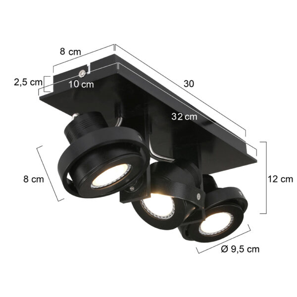 Steinhauer West Point spot - opbouw spot - draai- en kantelbaar - incl. LED - 3 lichts - zwart - Image 4