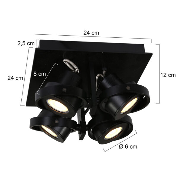 Steinhauer West Point spot - opbouw spot - draai- en kantelbaar - incl. LED - 4 lichts - zwart - Image 6