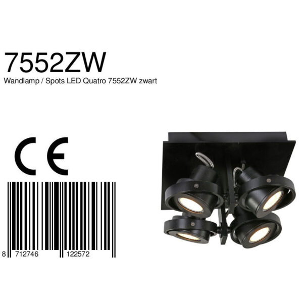 Steinhauer West Point spot - opbouw spot - draai- en kantelbaar - incl. LED - 4 lichts - zwart - Image 7