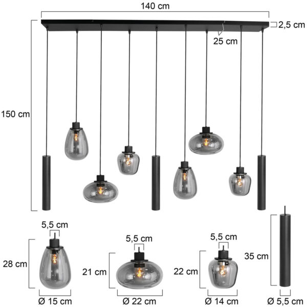Steinhauer Reflexion hanglamp – In hoogte verstelbaar – E27 + GU10 – smokeglas en zwart - Image 6