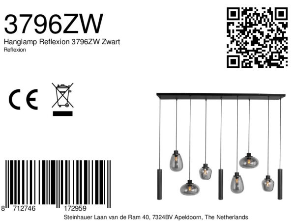 Steinhauer Reflexion hanglamp – In hoogte verstelbaar – E27 + GU10 – smokeglas en zwart - Image 7