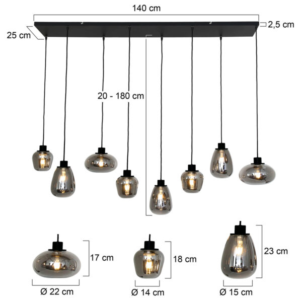 Steinhauer Reflexion eettafellamp - achtlichts - rookglas - zwart - Image 7