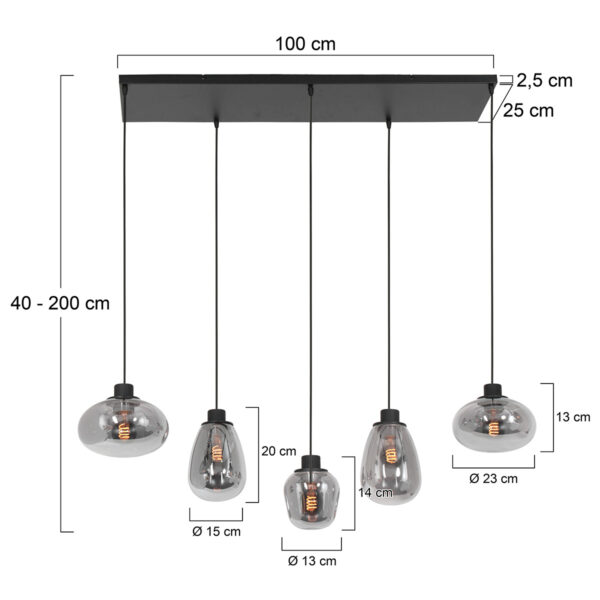Steinhauer Reflexion hanglamp - eettafellamp - drielichts - rookglas - verstelbaar in hoogte - zwart - Image 7