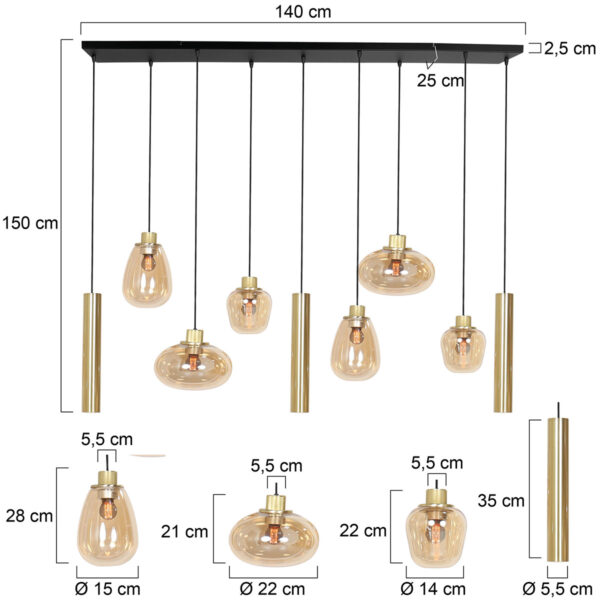 Steinhauer Reflexion hanglamp – In hoogte verstelbaar – E27 + GU10 – messing en zwart - Image 7