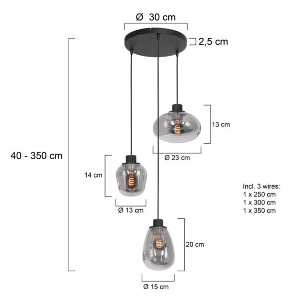 Steinhauer Reflexion hanglamp - vide lamp - drielichts - rookglas - verstelbaar in hoogte - zwart - Image 7