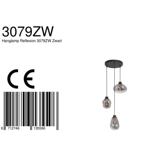 Steinhauer Reflexion hanglamp - vide lamp - drielichts - rookglas - verstelbaar in hoogte - zwart - Image 8