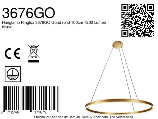 Steinhauer Ringlux hanglamp – ø 100 cm – In hoogte verstelbaar – Ingebouwd (LED) – goud - Image 7