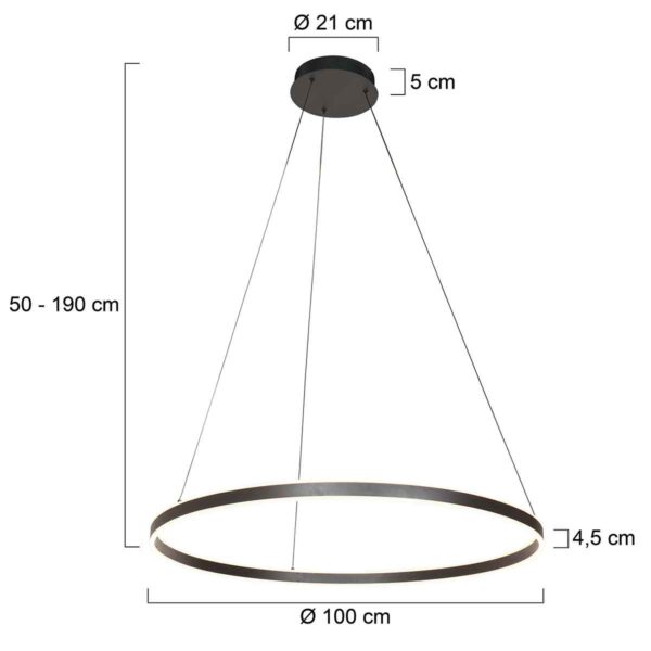 Steinhauer Ringlux hanglamp – ø 100 cm – In hoogte verstelbaar – Ingebouwd (LED) – zwart - Image 6