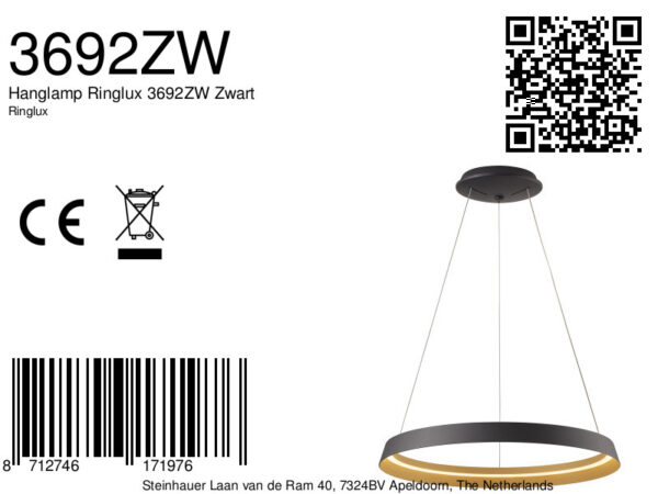Steinhauer Ringlux hanglamp –– goud en zwart - Image 7