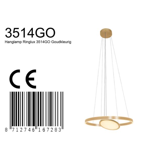 Steinhauer Ringlux hanglamp – ø 60 cm – In hoogte verstelbaar – Ingebouwd (LED) – goud - Image 8