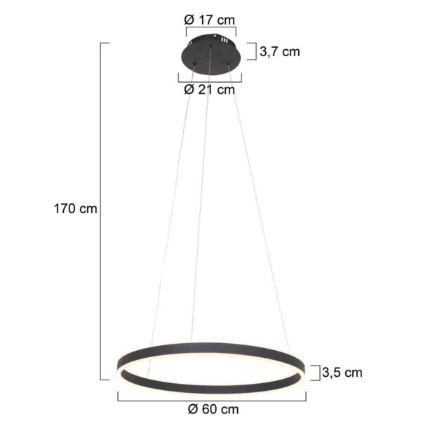 Steinhauer Ringlux hanglamp – ø 60 cm – In hoogte verstelbaar – Ingebouwd (LED) – zwart - Image 6