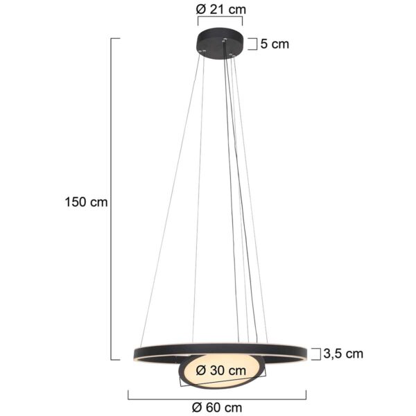 Steinhauer Ringlux hanglamp – ø 60 cm – In hoogte verstelbaar – Ingebouwd (LED) – zwart - Image 7