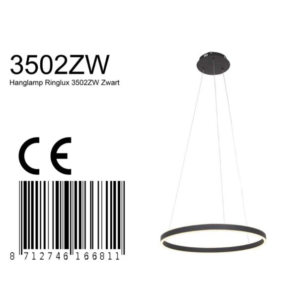 Steinhauer Ringlux hanglamp – ø 60 cm – In hoogte verstelbaar – Ingebouwd (LED) – zwart - Image 7