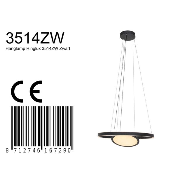 Steinhauer Ringlux hanglamp – ø 60 cm – In hoogte verstelbaar – Ingebouwd (LED) – zwart - Image 8