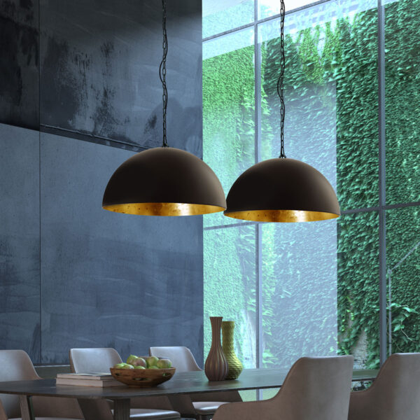 Steinhauer Semicirkel hanglamp - tweelichts - E27 - Ø35 cm - 115 cm breed - zwart met goud - Image 3
