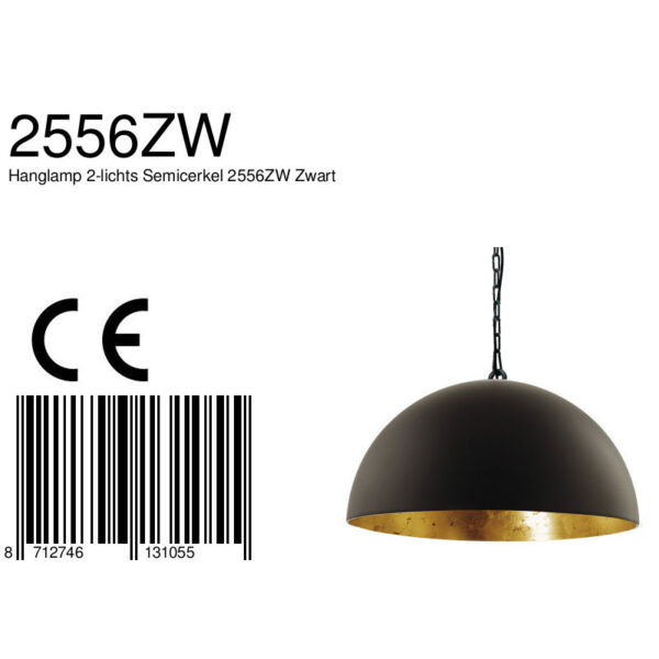 Steinhauer Semicirkel hanglamp - tweelichts - E27 - Ø35 cm - 115 cm breed - zwart met goud - Image 8