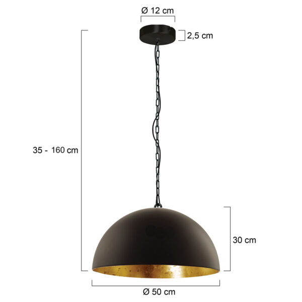 Steinhauer Semicirkel hanglamp - Ø50 cm - E27 - met ketting - zwart met goud - Image 6