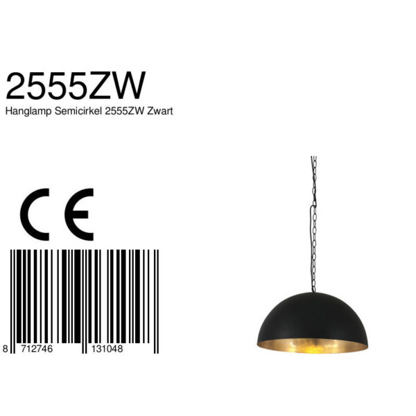 Steinhauer Semicirkel hanglamp - Ø50 cm - E27 - met ketting - zwart met goud - Image 7