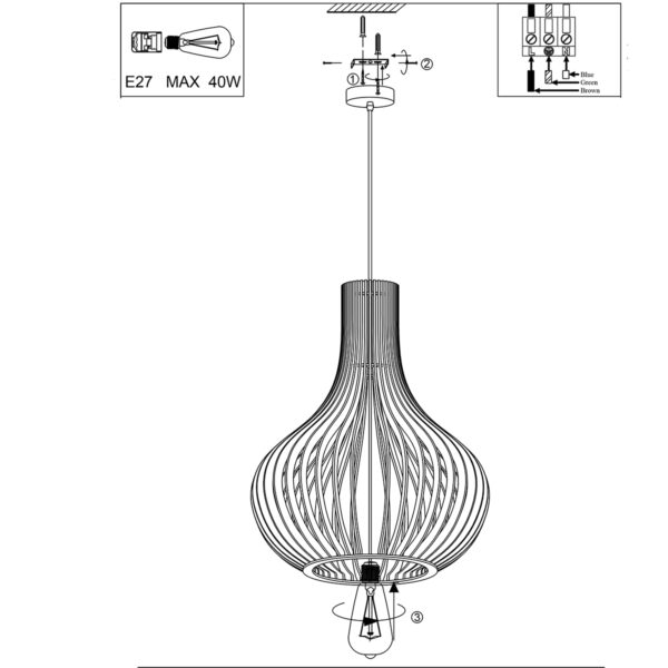 Steinhauer Smukt hanglamp - 50cm Ø - zebra snoer - houten spijlen - Image 9