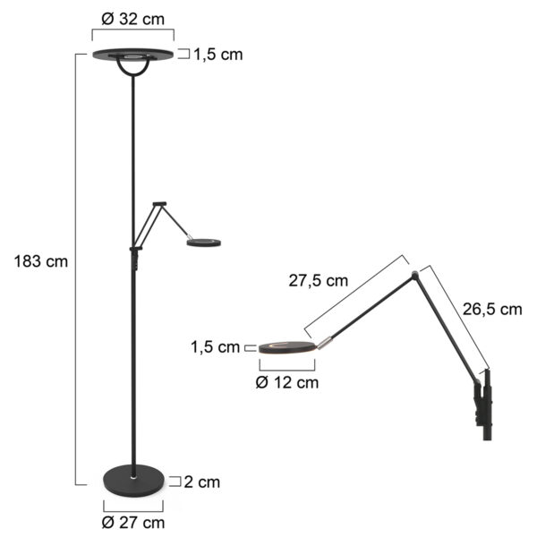 Zwarte vloerlamp met verstelbare leeslamp Steinhauer Soleil - Image 6