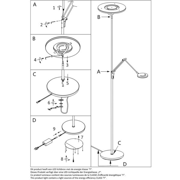 Zwarte vloerlamp met verstelbare leeslamp Steinhauer Soleil - Image 8