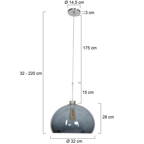 Steinhauer Gramineus hanglamp - plexiglas bol - Ø32 cm - in hoogte verstelbaar - E27 - grijs en staal - Afbeelding 5