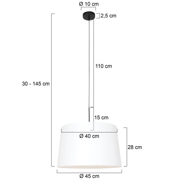 Steinhauer Sparkled Light hanglamp - witte effen kap - kap Ø45 cm - verstelbaar in hoogte - zwart - Image 5