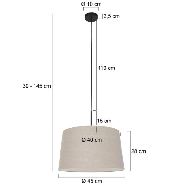 Steinhauer Sparkled Light hanglamp - linnen taupe kap - kap Ø45 cm - verstelbaar in hoogte - zwart - Image 5