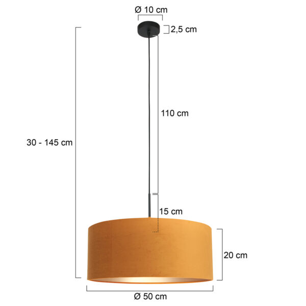 Steinhauer Sparkled Light hanglamp - okergele velvet kap - kap Ø50 cm - verstelbaar in hoogte - zwart - Image 5
