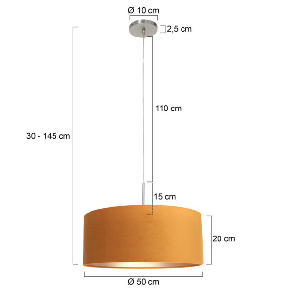 Steinhauer Sparkled Light hanglamp - okergele velvet kap - kap Ø50 cm - verstelbaar in hoogte - staal - Image 5