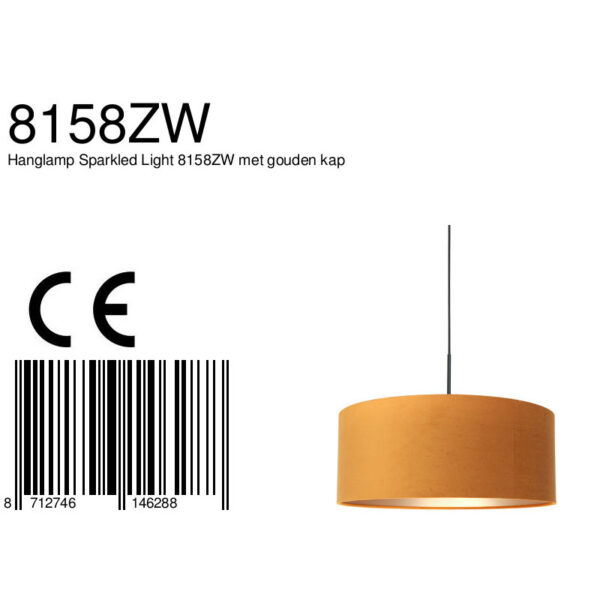 Steinhauer Sparkled Light hanglamp - okergele velvet kap - kap Ø50 cm - verstelbaar in hoogte - zwart - Image 6