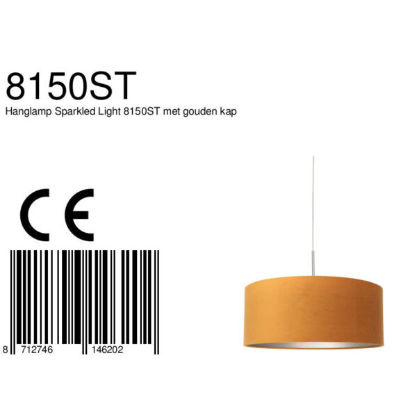 Steinhauer Sparkled Light hanglamp - okergele velvet kap - kap Ø50 cm - verstelbaar in hoogte - staal - Image 6