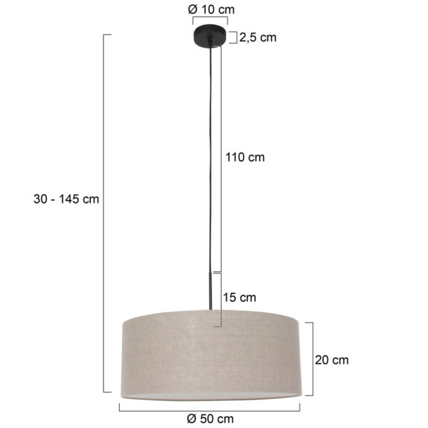 Steinhauer Sparkled Light hanglamp - linnen taupe kap - kap Ø50 cm - verstelbaar in hoogte - zwart - Image 5