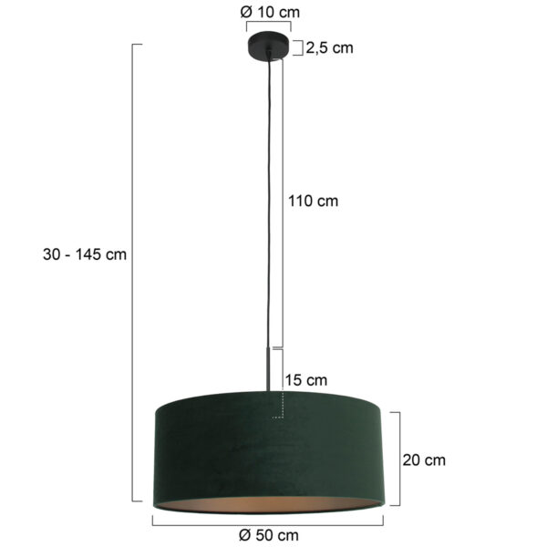 Steinhauer Sparkled Light hanglamp - groen velvet kap - kap Ø50 cm - verstelbaar in hoogte - zwart - Image 5