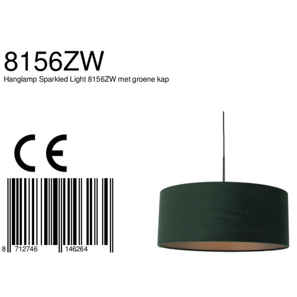 Steinhauer Sparkled Light hanglamp - groen velvet kap - kap Ø50 cm - verstelbaar in hoogte - zwart - Image 6