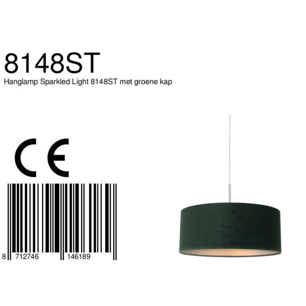 Steinhauer Sparkled Light hanglamp - groene velvet kap - kap Ø50 cm - verstelbaar in hoogte - staal - Image 6