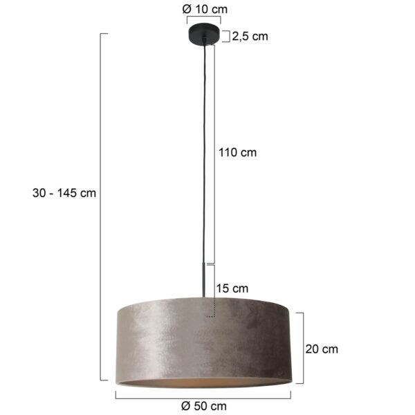Steinhauer Sparkled Light hanglamp - zilveren velvet kap - kap Ø50 cm - verstelbaar in hoogte - zwart - Image 5