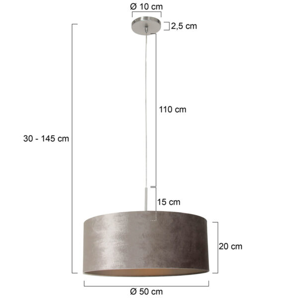 Steinhauer Sparkled Light hanglamp - zilveren velvet kap - kap Ø50 cm - verstelbaar in hoogte - staal - Image 5