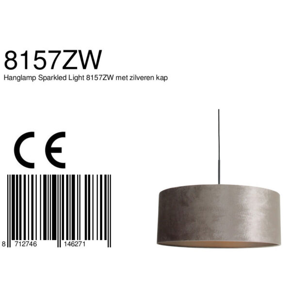 Steinhauer Sparkled Light hanglamp - zilveren velvet kap - kap Ø50 cm - verstelbaar in hoogte - zwart - Image 6